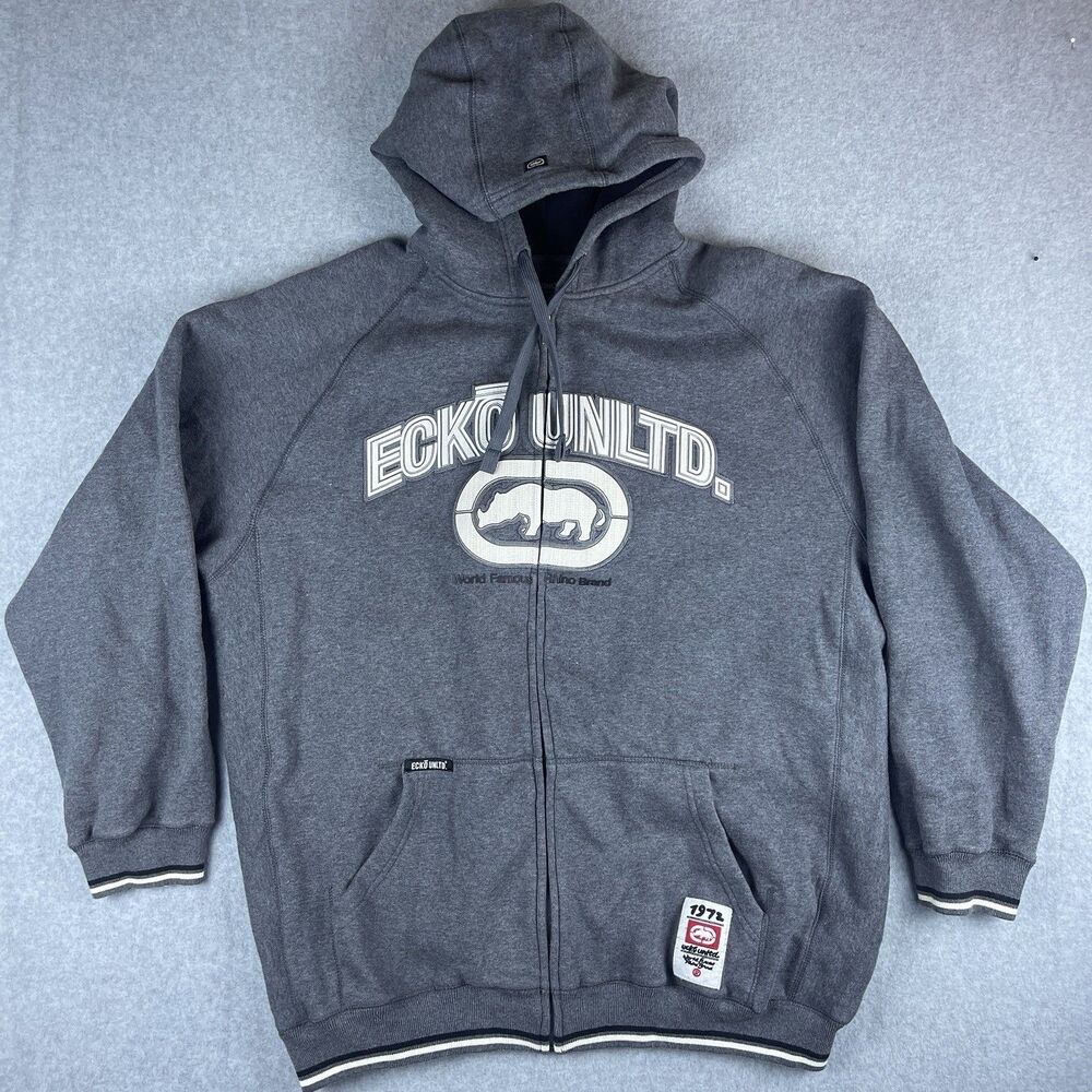 Vintage Y2K Ecko Unltd. Gray Fleece Full Zip Hoodie Men's XL Rhino HipHop
